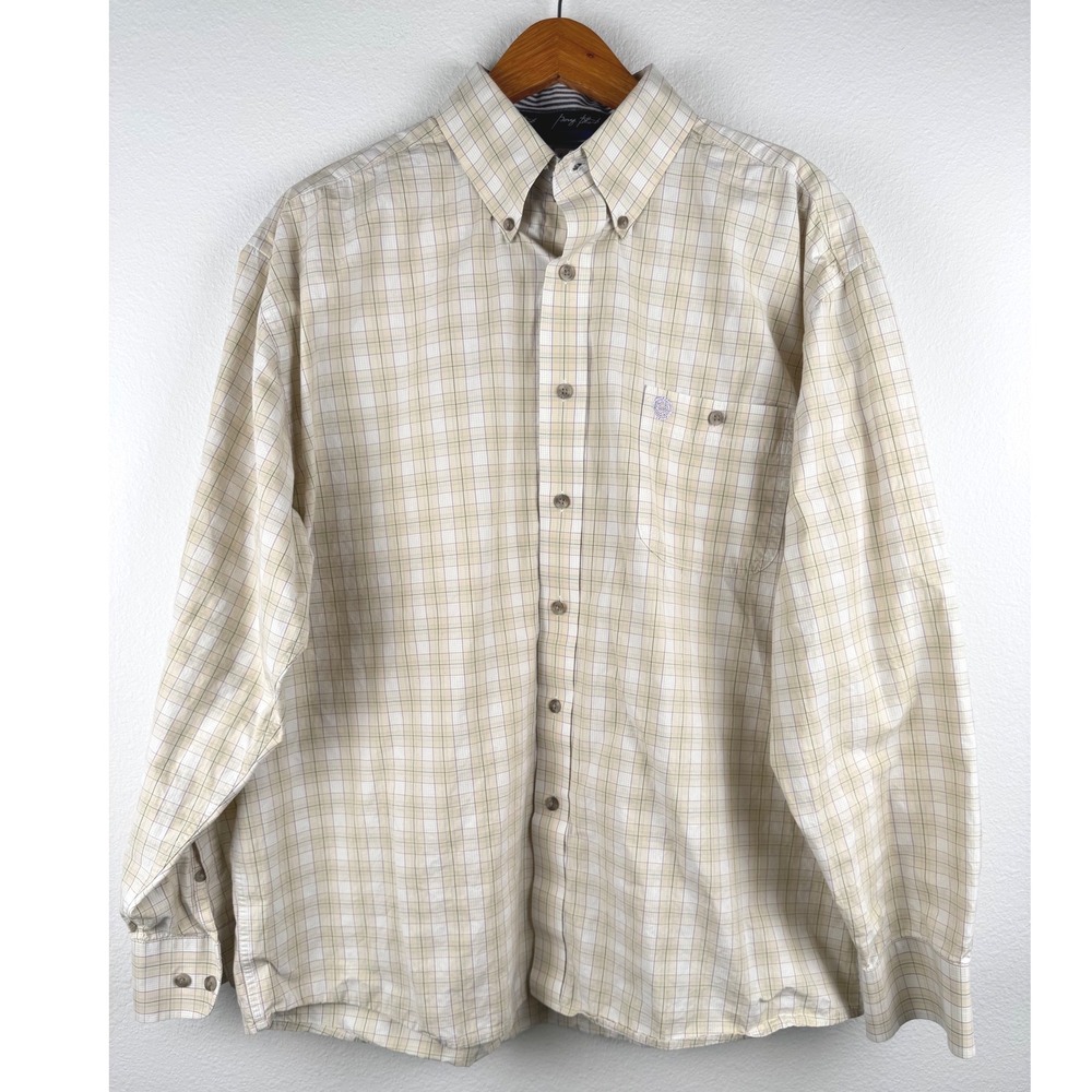 Wrangler George Strait Button Down Shirt Mens XL Tan Plaid Excellent Western